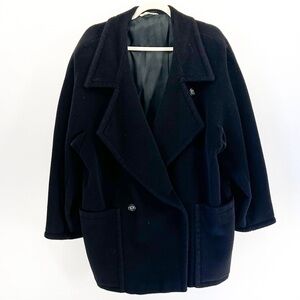 Vintage Max Mara Italy Wool Mohair Cashmere Oversized Peacoat Jacket Black Sz 8